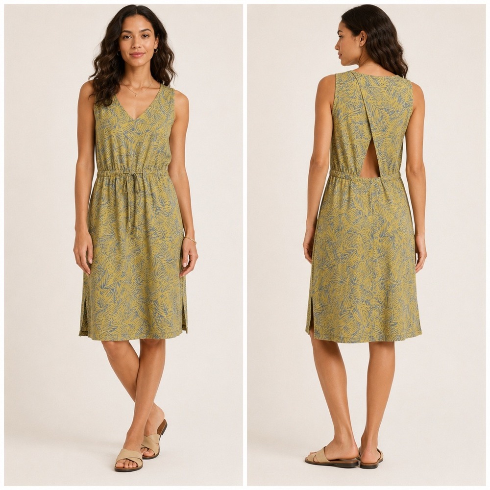 Sleeveless V-Neck Printed Sundress in Olive Yellow - Picture 1 of 12